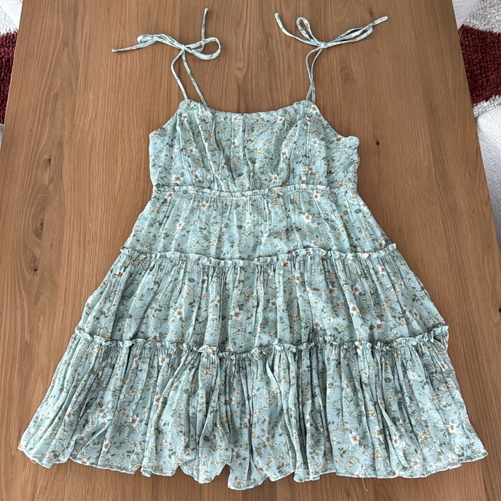 Mint green floral babydoll dress, L, made by E&M bought from Vici